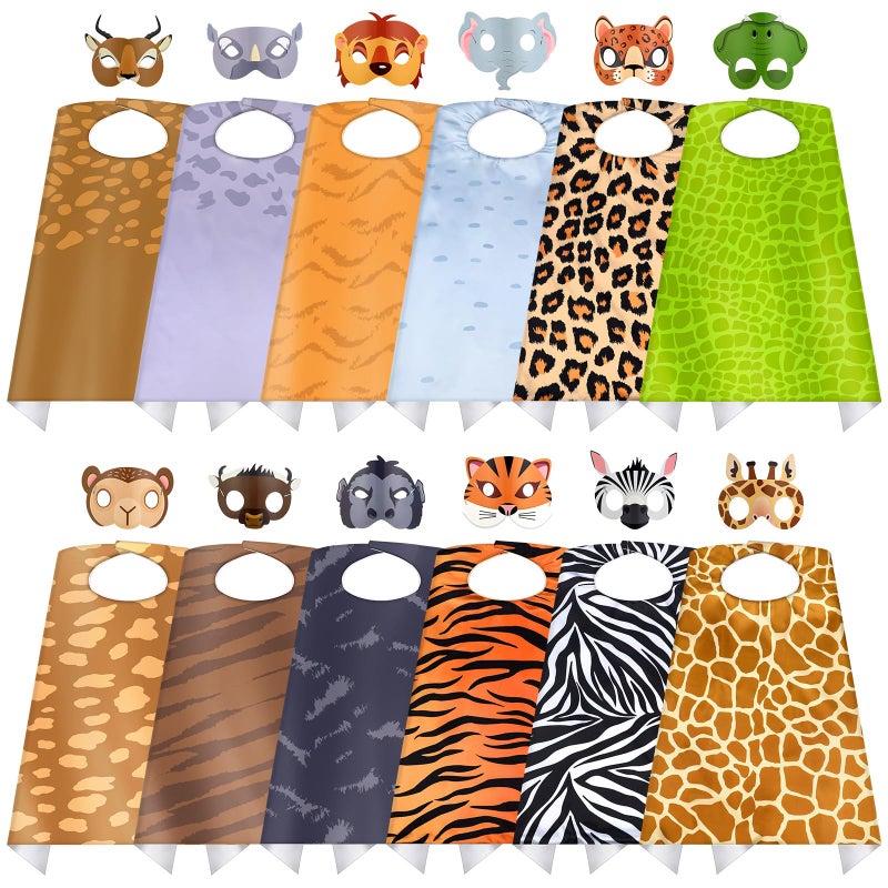 Vertintong 12 Set Safari Animal Mask and Capes Kids Jungle Safari Theme Party favors Cosplay Wild Birthday Decorations Animal Costumes Dress Up Set for Kids Birthday Party Supplies - Image 3