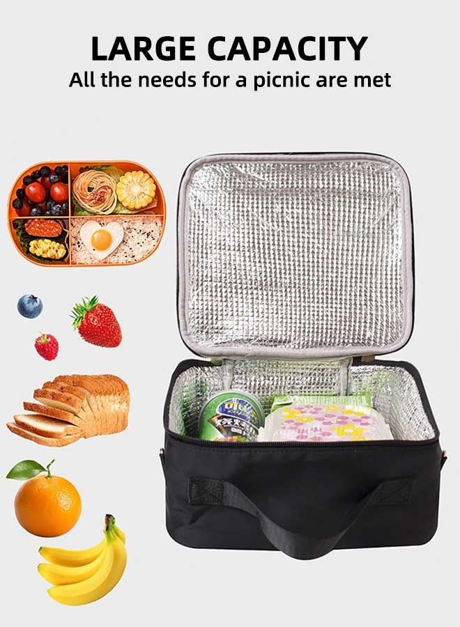 Lunch Box Quilts Lunch Box Large Insulated Lunch Bag, Kids Lunch Bag Personalized College Style Lunch Box For Boys Girls Adults With Adjustable Shoulder Lunch Bag For School Travel Picnic (Black) - Image 2