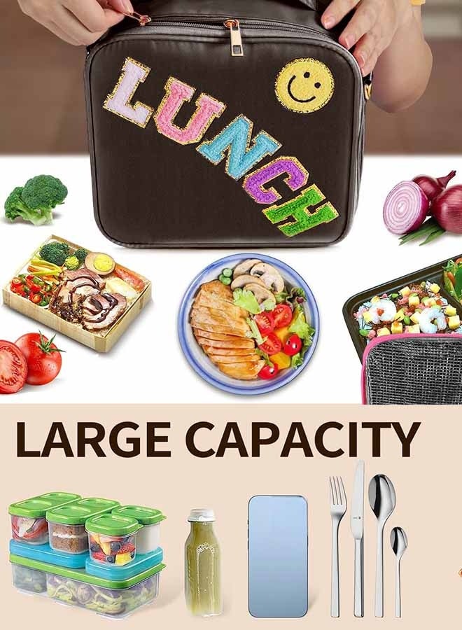 Lunch Box Quilts Lunch Box Large Insulated Lunch Bag, Kids Lunch Bag Personalized College Style Lunch Box For Boys Girls Adults With Adjustable Shoulder Lunch Bag For School Travel Picnic (Black) - Image 5