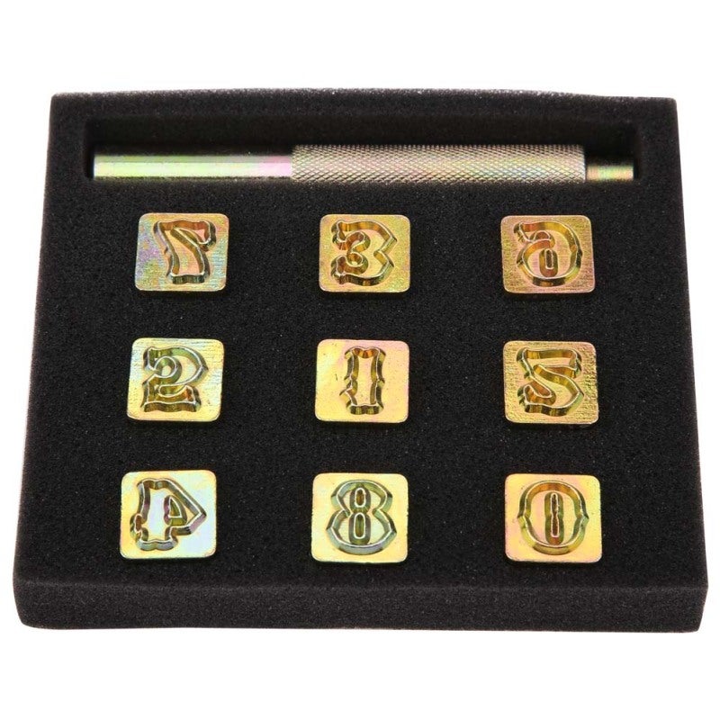Metal Stamp Punch Set: 13mm Size, High Quality Durable Metal, Number 0~8 - Equipped With Knock Hammer, Manual Stamping Kit for Leathercraft DIY, Soft Metal, Plastic Stamping - Image 1