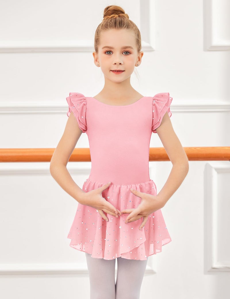 Arshiner Girls Ruffle Sleeve Ballet Dance Dress Tutu Skirted Leotard, 8-9 Years, Ballet Pink - Image 4