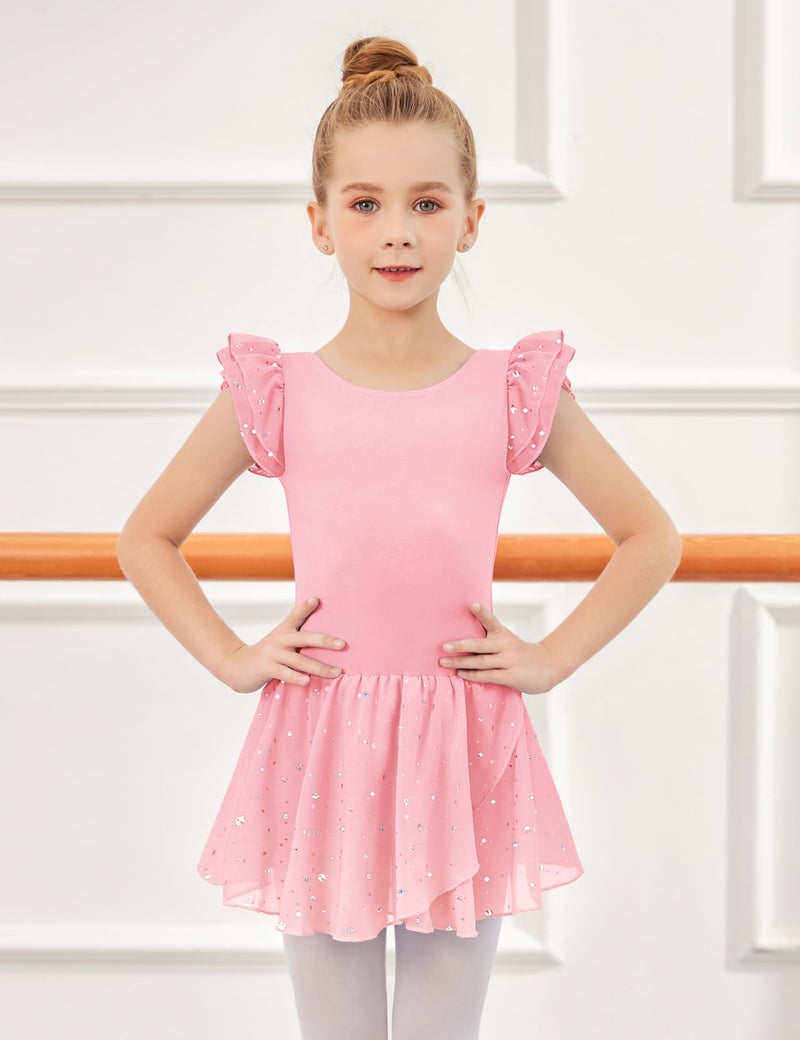 Arshiner Girls Ruffle Sleeve Ballet Dance Dress Tutu Skirted Leotard, 8-9 Years, Ballet Pink - Image 2