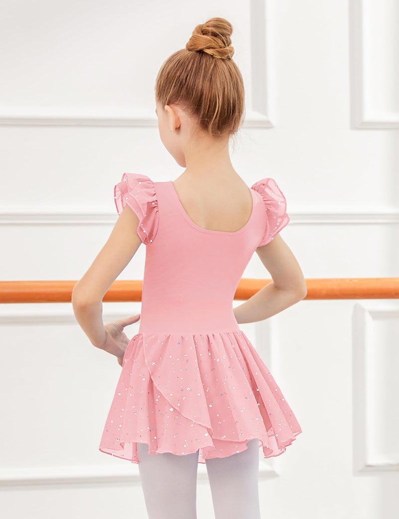 Arshiner Girls Ruffle Sleeve Ballet Dance Dress Tutu Skirted Leotard, 8-9 Years, Ballet Pink - Image 3