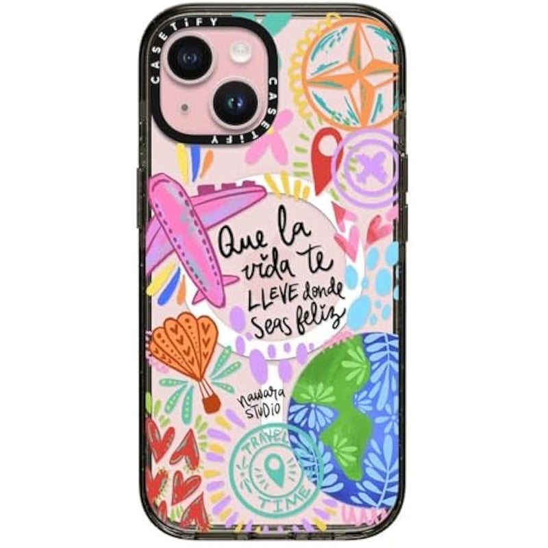 Casetify Impact Case for iPhone 15 【8.2ft 4X Military Grade Drop Protection/Compatible with Magsafe】 - Ser Feliz - Clear Black - Image 1