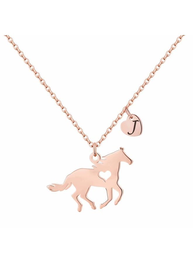 MONOOC Horse Necklace Gifts for Girls - Horse Jewelry Necklaces Heart Initial Necklace Personalized Birthday Gifts for Kids Teen Girls Women, 18.5 inches (adjustable), Stainless Steel, Cubic Zirconia - Image 1