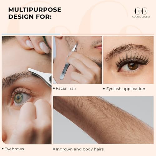 Coco's Closet Tweezers for Facial Hair Women – Slant Tip Eyebrow Tweezers, Stainless Steel with Sharp Precision Tip for Shaping Eyebrows, and Ingrown & Fine Hair Removal – Non-Slip Grip - Image 5