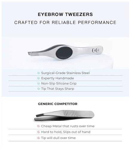 Coco's Closet Tweezers for Facial Hair Women – Slant Tip Eyebrow Tweezers, Stainless Steel with Sharp Precision Tip for Shaping Eyebrows, and Ingrown & Fine Hair Removal – Non-Slip Grip - Image 3