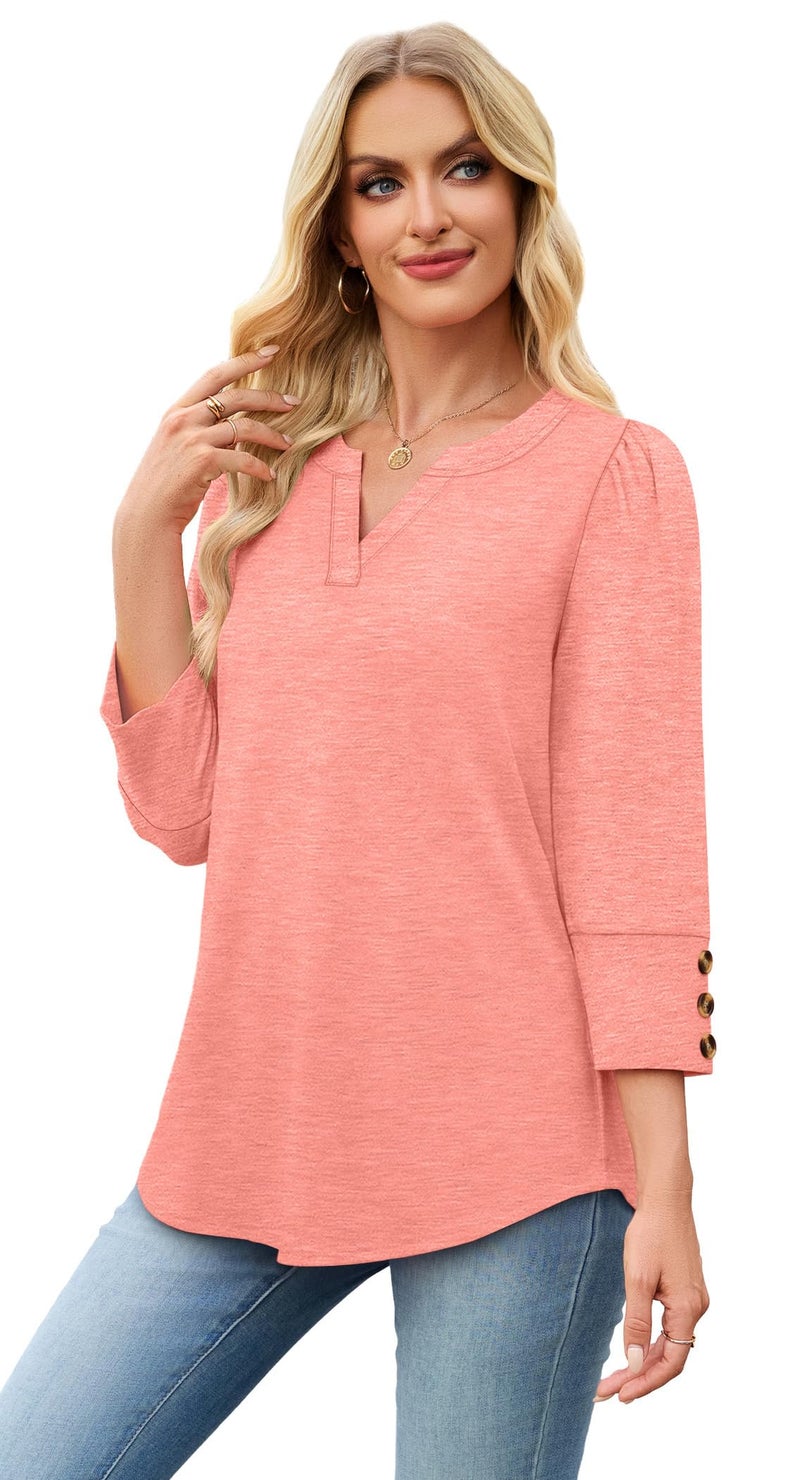 WIHOLL Fall Clothes Early Fall Fashion 3/4 Length Sleeve Womens Tops Teacher Business Casual Outfits for Women 2026 omen's Clothing Blouses Dressy Casual Plus Size Spring Clothes Coral 2XL - Image 4