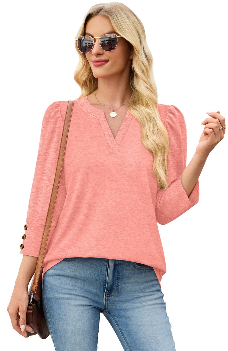WIHOLL Fall Clothes Early Fall Fashion 3/4 Length Sleeve Womens Tops Teacher Business Casual Outfits for Women 2026 omen's Clothing Blouses Dressy Casual Plus Size Spring Clothes Coral 2XL - Image 3