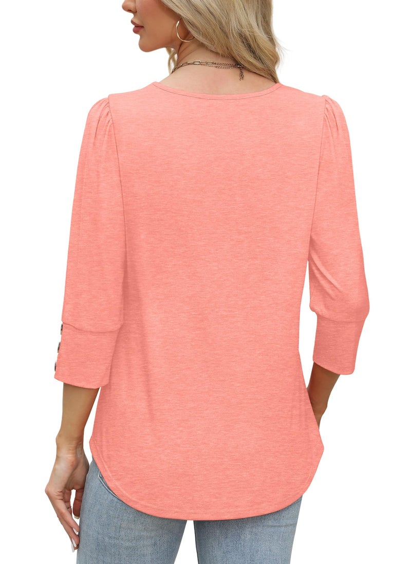 WIHOLL Fall Clothes Early Fall Fashion 3/4 Length Sleeve Womens Tops Teacher Business Casual Outfits for Women 2026 omen's Clothing Blouses Dressy Casual Plus Size Spring Clothes Coral 2XL - Image 5