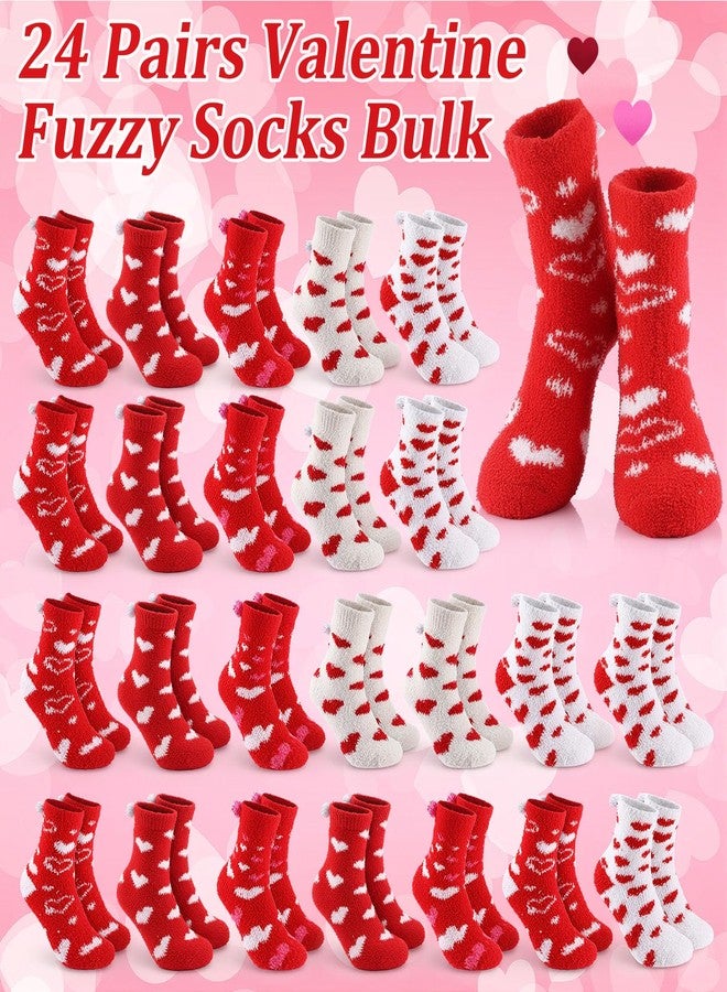 Glitopper 24 Sets Valentine Fuzzy Socks Bulk with Heart Cookie Boxes Valentines Day Gifts Socks Treat Boxes for Party Favor, Pink, 5 - Image 5