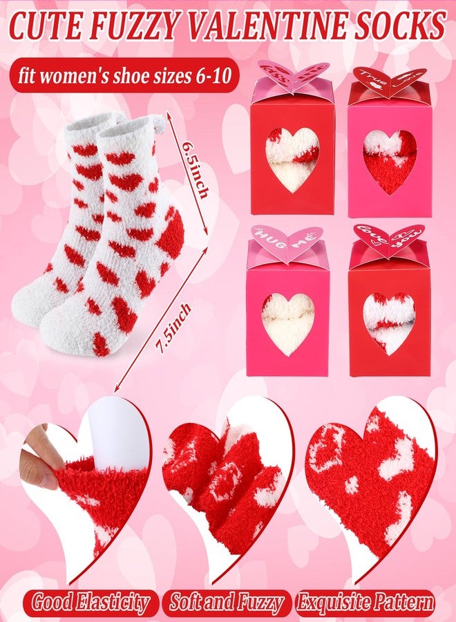 Glitopper 24 Sets Valentine Fuzzy Socks Bulk with Heart Cookie Boxes Valentines Day Gifts Socks Treat Boxes for Party Favor, Pink, 5 - Image 3