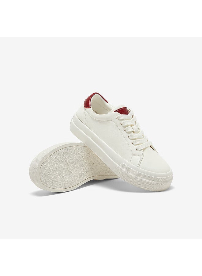 Bata Women's White Sneakers, Commuter Cowhide Thick-soled Sports Shoes, Casual Shoes 16152am5, Red, Size 36 Jijie Hong - Image 2