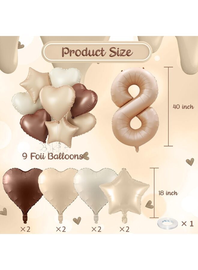 Boho 40 Inch Number Balloon Decor, Cream Brown Neutral Foil Heart Balloons with Taupe Star for Helium, Girls Boys Birthday, Baby Shower, Anniversary Party Decoration Supplies - Image 2