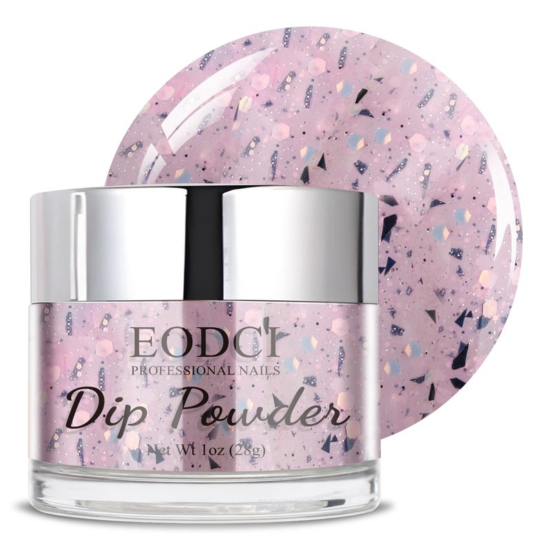 EODCI Lavender Glitter Dip Powder, Nail Dipping Powder 1 Oz/28g Purple Colors with Platinum foil for DIY Manicure Salon at Home Easy to Use for Women gift No Needed Nail Lamp Curing - Image 1