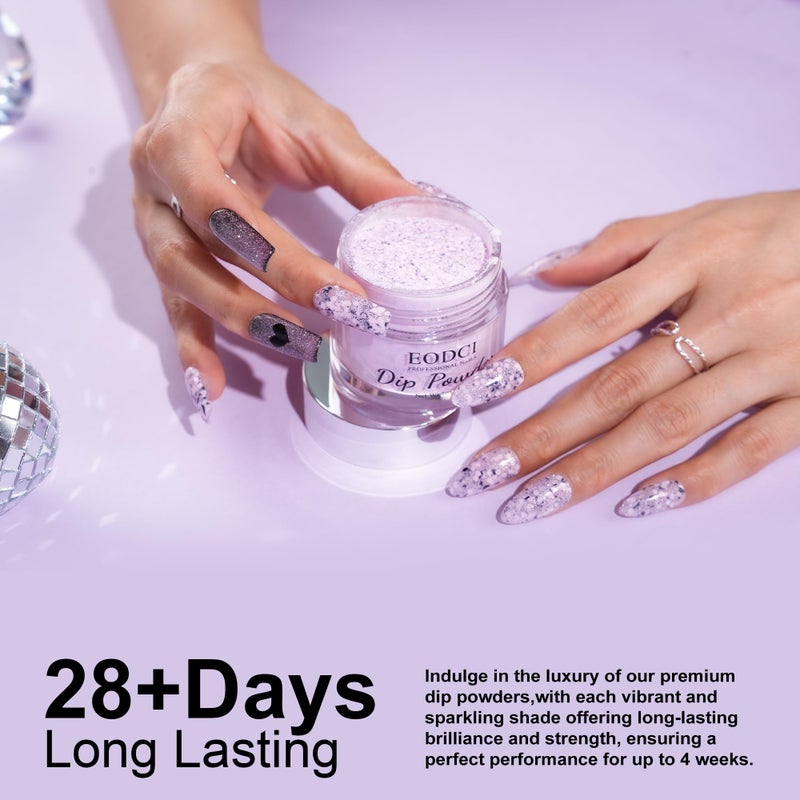 EODCI Lavender Glitter Dip Powder, Nail Dipping Powder 1 Oz/28g Purple Colors with Platinum foil for DIY Manicure Salon at Home Easy to Use for Women gift No Needed Nail Lamp Curing - Image 4
