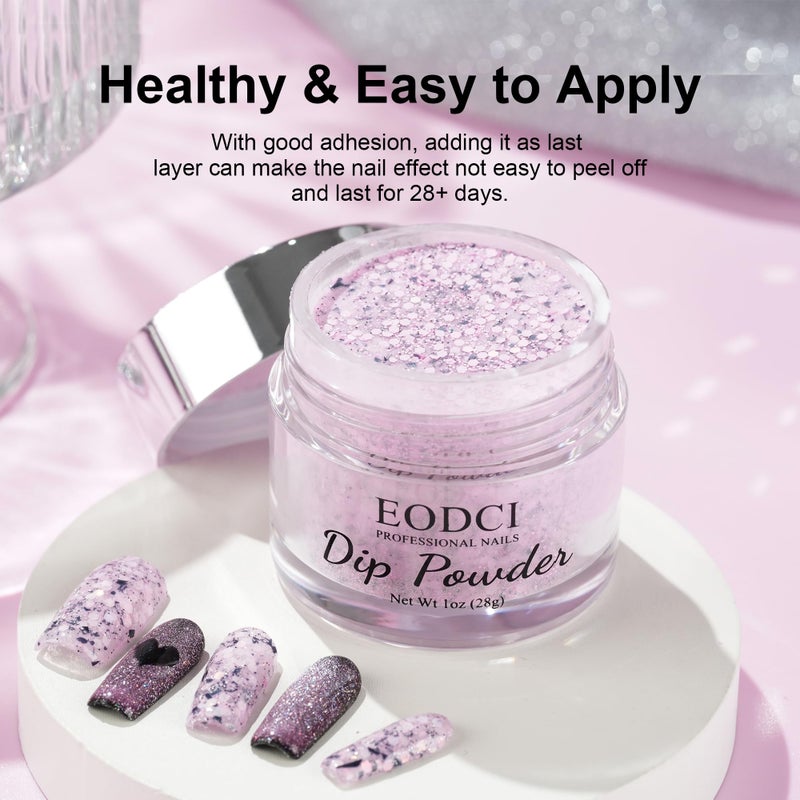 EODCI Lavender Glitter Dip Powder, Nail Dipping Powder 1 Oz/28g Purple Colors with Platinum foil for DIY Manicure Salon at Home Easy to Use for Women gift No Needed Nail Lamp Curing - Image 2