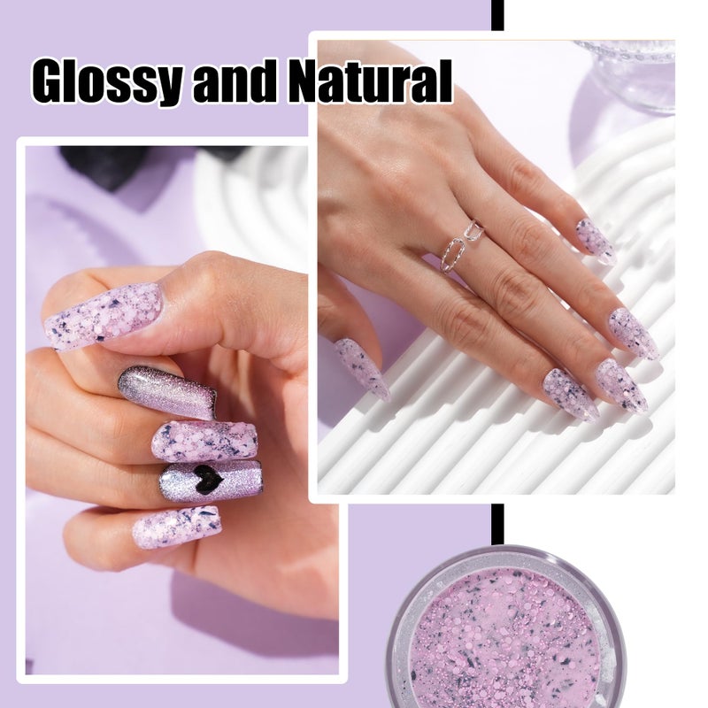 EODCI Lavender Glitter Dip Powder, Nail Dipping Powder 1 Oz/28g Purple Colors with Platinum foil for DIY Manicure Salon at Home Easy to Use for Women gift No Needed Nail Lamp Curing - Image 3