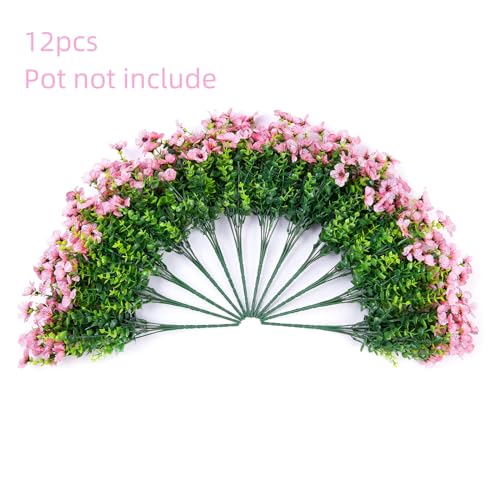 HyeFlora Artificial Flowers for Outdoor Indoor Garden Home Decoration, Faux Flower Daisy with Eucalyptus Leaves Fake Plants Greenery Boxwood Porch Patio, 12 Bundles (Pink) - Image 3
