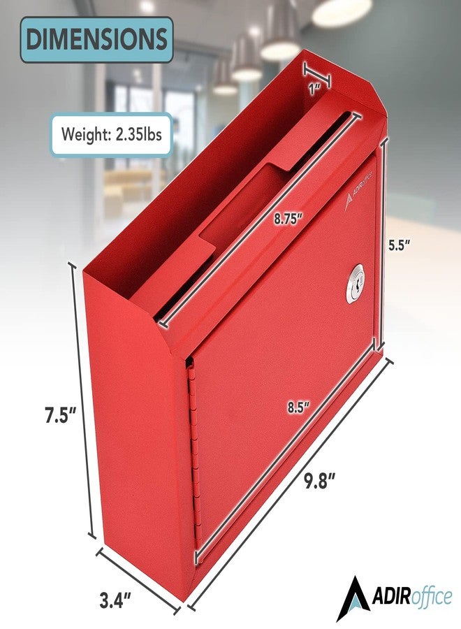 Adir Corp. Adir Suggestion Box with Lock and Slot, Wall Mount Deposit Box for Payment and Checks, Office Mail Box for Employees, Money Drop Box with Keys, Drop Safe Box - 9.75x7x3 Inch Red - Image 5