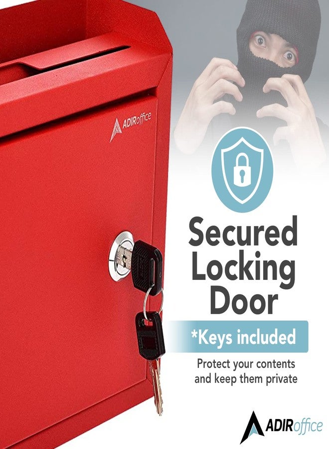 Adir Corp. Adir Suggestion Box with Lock and Slot, Wall Mount Deposit Box for Payment and Checks, Office Mail Box for Employees, Money Drop Box with Keys, Drop Safe Box - 9.75x7x3 Inch Red - Image 2
