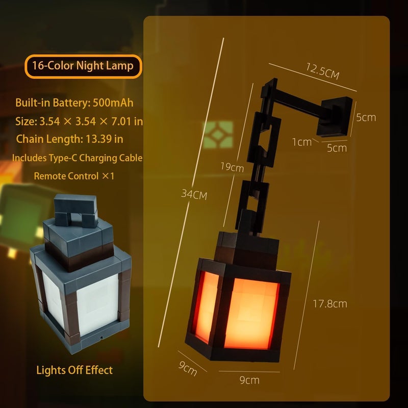 HYRAINBOW Pixelated Lantern Night Light, 16 Colors Rechargeable LED Lamp with Remote, Retro Pixel Style Table/Wall Light for Bedroom Gaming Kids Room Décor - Image 3