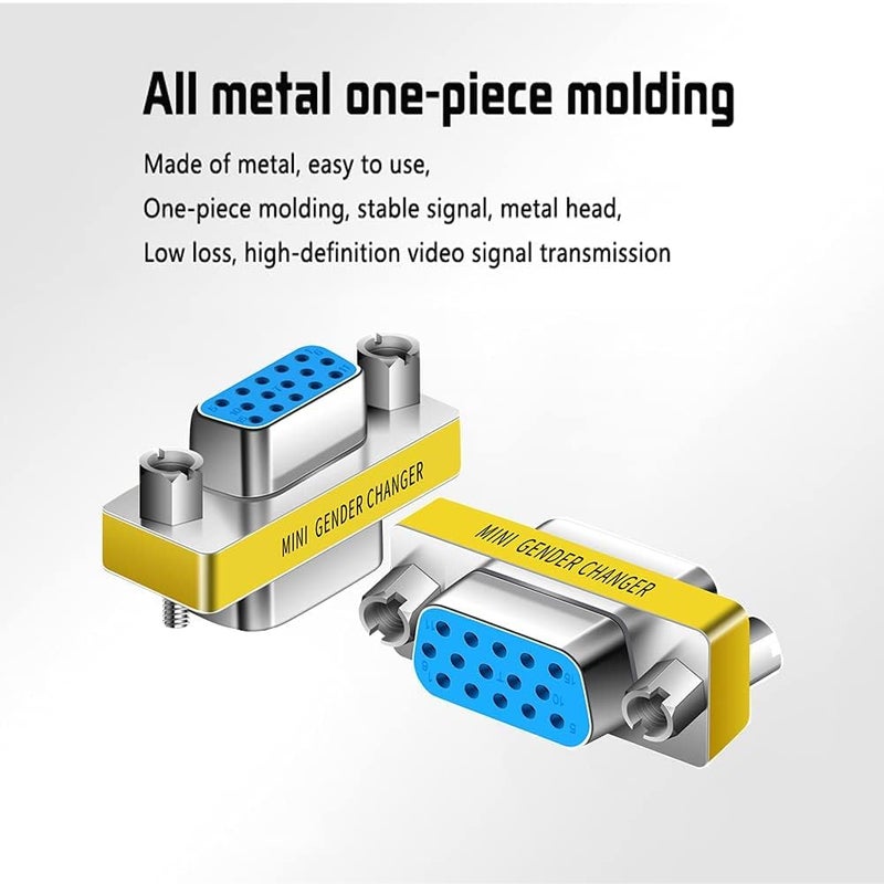 VOOCME VGA Female to Female Gender Changer Adapter (Silver, 15-Pin HD D-Sub) | VGA Coupler Extender Joiner for Monitor, PC, Laptop, Projector | Durable Connector for Signal Extension (Pack of - 5) - Image 2