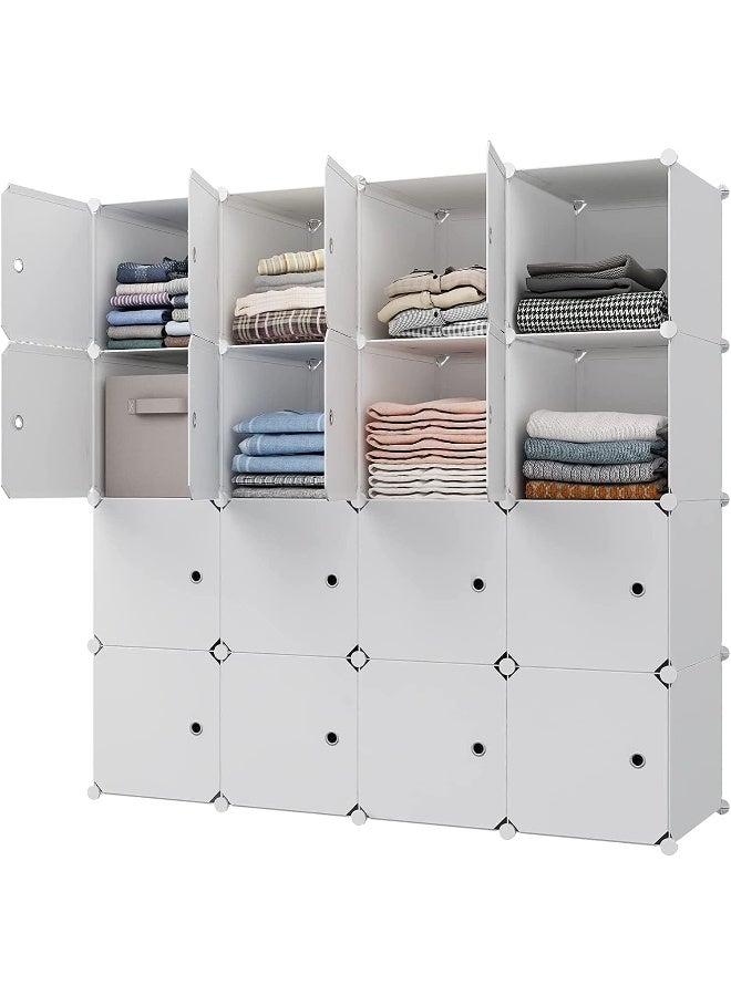16 Cube Storage Organizer Cabinet Closet new Storage Shelves Plastic Storage Shelving for Bedroom, Living Room, Office, White with Doors 16
