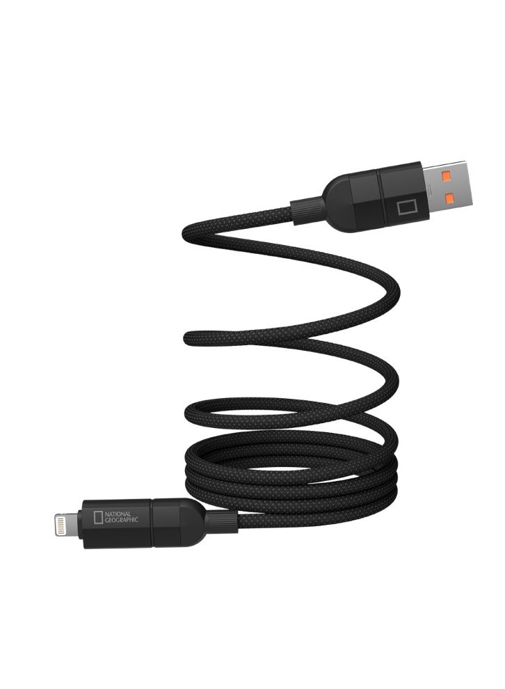 NATIONAL GEOGRAPHIC كابل USB مغناطيسي 4 في 1 من ناشيونال جيوغرافيك 1.2م - أسود - Image 1