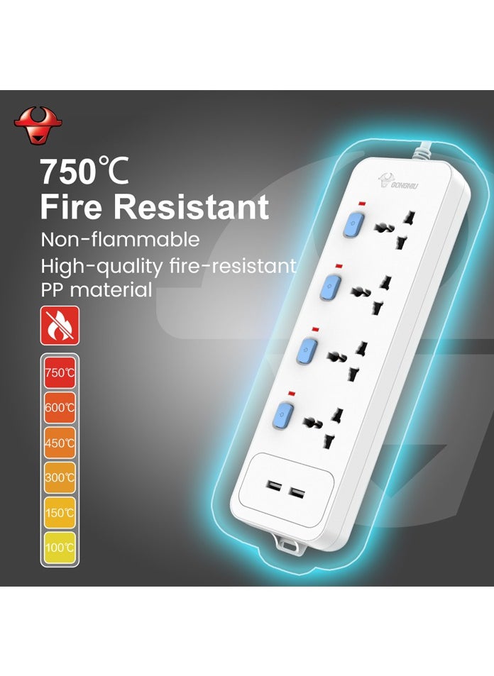 GONGNIU - Universal Extension Socket 3250W - power strip 4 ways with 2 USB outlets 2 individual switches electric outlet - Image 1