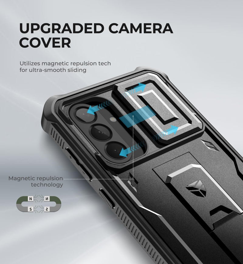Dexnor for Samsung Galaxy A56-5G Case, [2 Front Frame] [Built-in Magnetic Slide Camera Cover & Kickstand] Heavy Duty Protection Shockproof Phone Case with Screen Protector, 6.7 inch Black - Image 3
