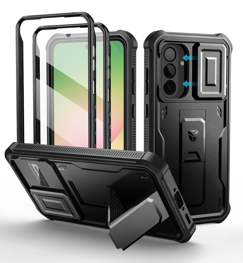 Dexnor for Samsung Galaxy A56-5G Case, [2 Front Frame] [Built-in Magnetic Slide Camera Cover & Kickstand] Heavy Duty Protection Shockproof Phone Case with Screen Protector, 6.7 inch Black - Image 1