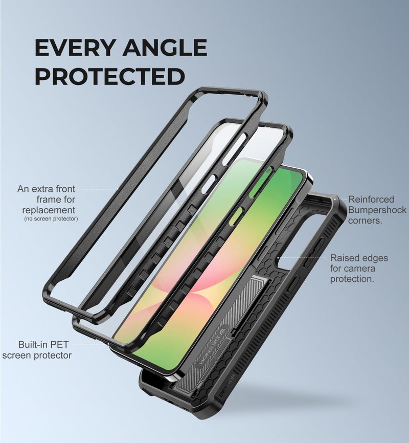 Dexnor for Samsung Galaxy A56-5G Case, [2 Front Frame] [Built-in Magnetic Slide Camera Cover & Kickstand] Heavy Duty Protection Shockproof Phone Case with Screen Protector, 6.7 inch Black - Image 5