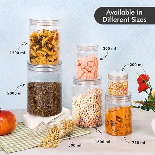 Homeor Plastic Storage Jar & Containers With Spoon, Airtight & BPA Free Containers for Kitchen Storage, Grocery Kitchen Container, Multipurpose Jar, Fridge Storage Container, 2000 ML Set 6 Transparent - Image 4