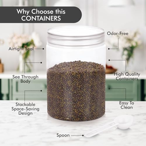 Homeor Plastic Storage Jar & Containers With Spoon, Airtight & BPA Free Containers for Kitchen Storage, Grocery Kitchen Container, Multipurpose Jar, Fridge Storage Container, 2000 ML Set 6 Transparent - Image 2