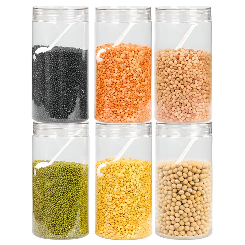 Homeor Plastic Storage Jar & Containers With Spoon, Airtight & BPA Free Containers for Kitchen Storage, Grocery Kitchen Container, Multipurpose Jar, Fridge Storage Container, 2000 ML Set 6 Transparent - Image 5