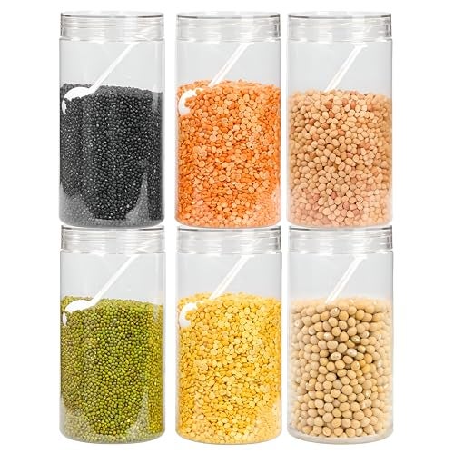 Homeor Plastic Storage Jar & Containers With Spoon, Airtight & BPA Free Containers for Kitchen Storage, Grocery Kitchen Container, Multipurpose Jar, Fridge Storage Container, 2000 ML Set 6 Transparent - Image 1