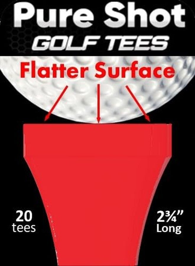 HD Products 7 More Yards! Pure Shot Golf Tees (20 per Package) 2-3/4" Long with 0.38" Wide Head. Flatter Head Resulting in No Resistance, Designed to Have Zero Interference on The Ball. (20) (Red) - Image 1