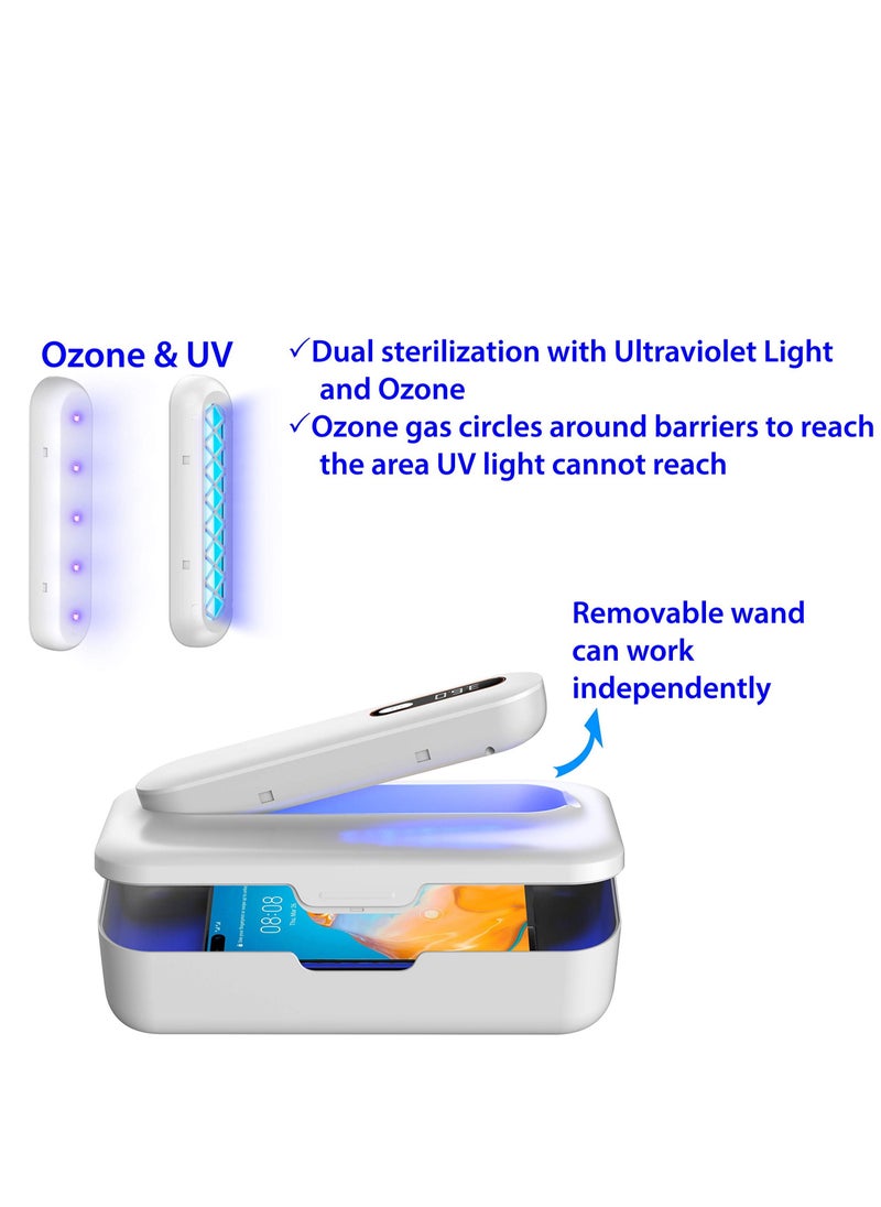 SYOSI صندوق ومعقم ضوء UV - معقم هاتف قابل لإعادة الشحن، تصميم 2 في 1 مع عصا تعقيم ضوء UV قابلة للإزالة، محمول، تعقيم بالأشعة فوق البنفسجية القابلة لإعادة الشحن، أبيض  - Image 3