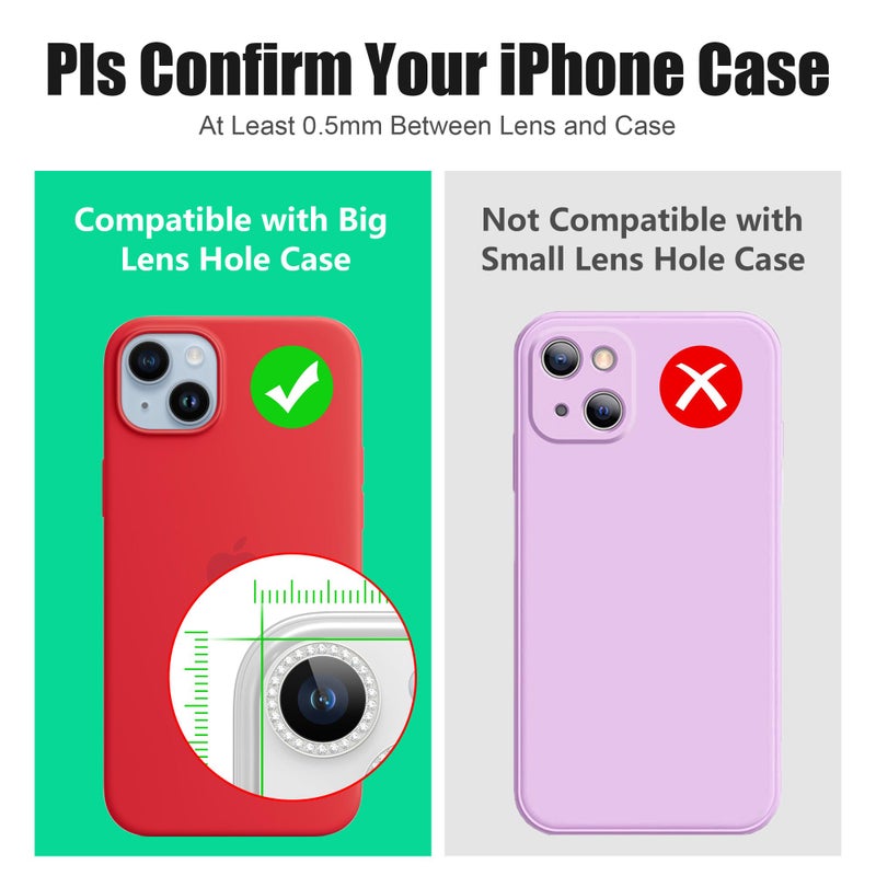 AGVEE 3+3 6 Pack for iPhone 14 6.1" / 14 Plus 6.7" Camera Lens Protector, Bling Diamond & Bling Glitter Metal Ring 9H Tempered HD Glass Camera Cover Film, Bling-Pink - Image 3