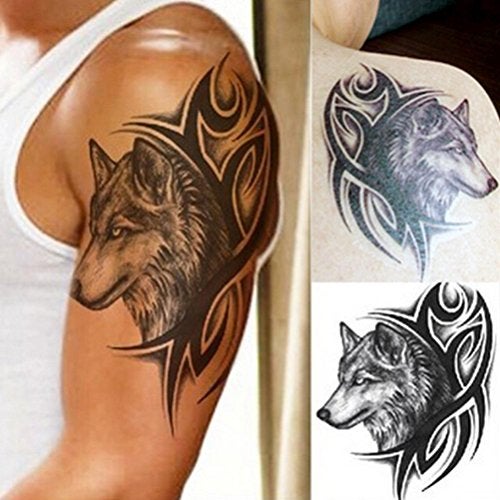 S.A.V.I Temporary Tattoo For Girls Men Women 3D Wolf Sticker Size 19x12CM - 1PC. (36M) Black - Image 2