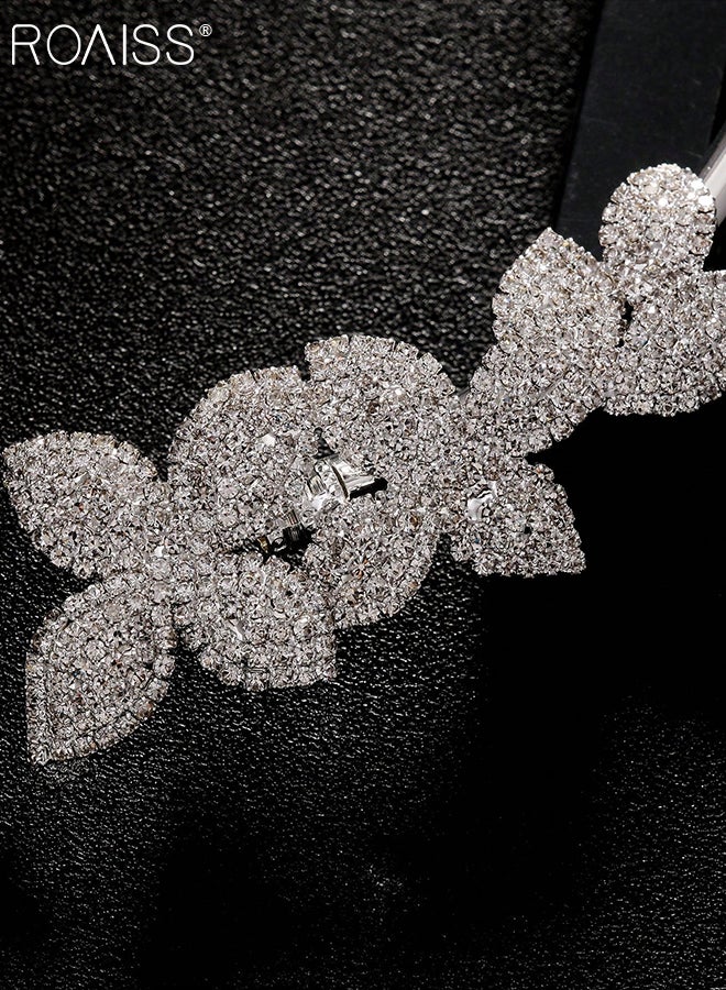 roaiss 4 Pcs Flower Jewelry Set, Silver Flower Pendant Necklace, Luxury Rhinestone Ring and Earrings, Party Wedding Jewelry Accessories,  As Gift for Women - Image 3