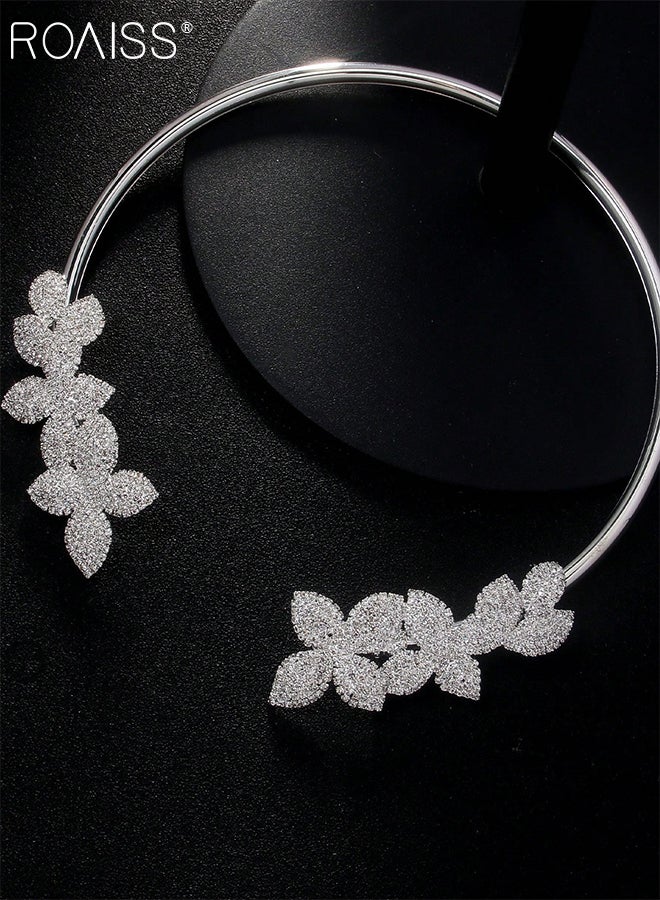 roaiss 4 Pcs Flower Jewelry Set, Silver Flower Pendant Necklace, Luxury Rhinestone Ring and Earrings, Party Wedding Jewelry Accessories,  As Gift for Women - Image 4
