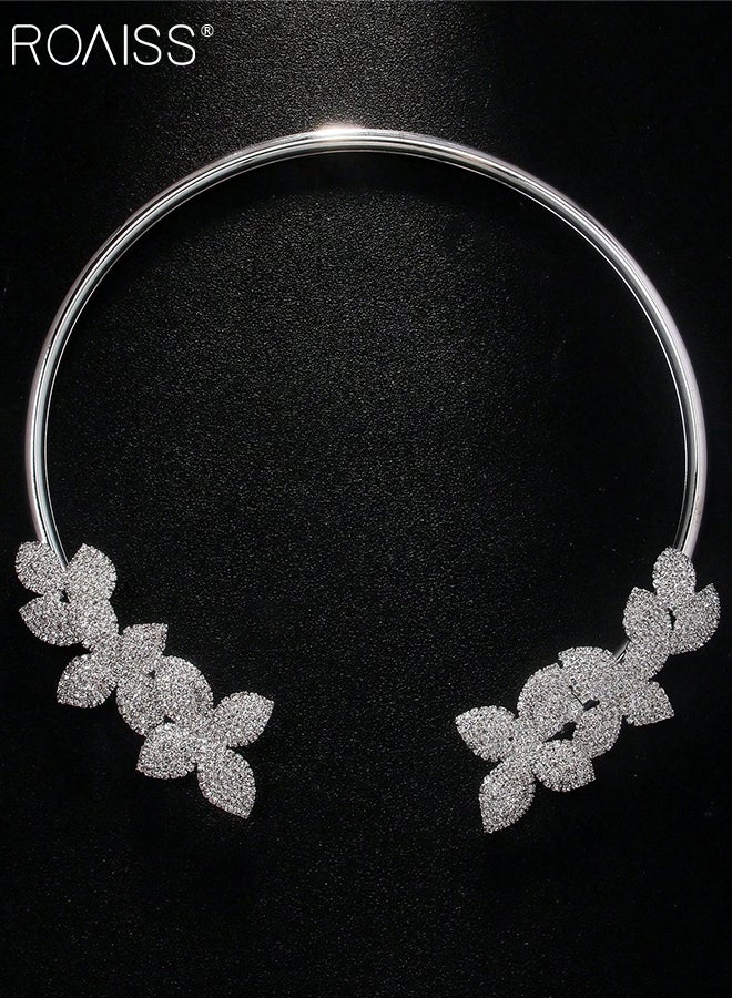 roaiss 4 Pcs Flower Jewelry Set, Silver Flower Pendant Necklace, Luxury Rhinestone Ring and Earrings, Party Wedding Jewelry Accessories,  As Gift for Women - Image 5