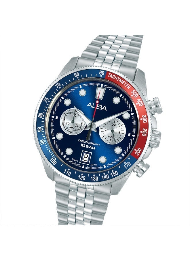 Alba Active Chronograph Men’s Watch A4B025X1, 43 mm Blue & Silver Dial, Stainless Steel Case & Bracelet, 100 m WR - Image 3