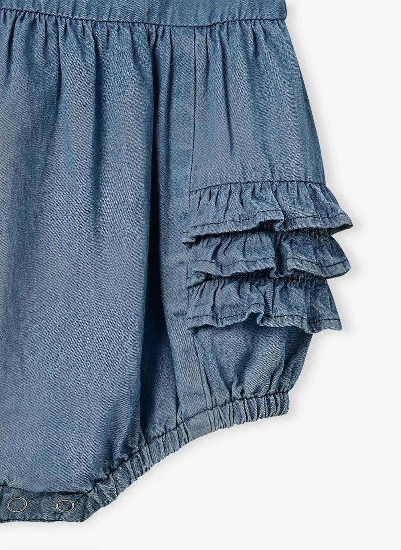 Nautinati Nautinati Girls Floral Embroidered Denim Sleeveless Romper-Style Dress