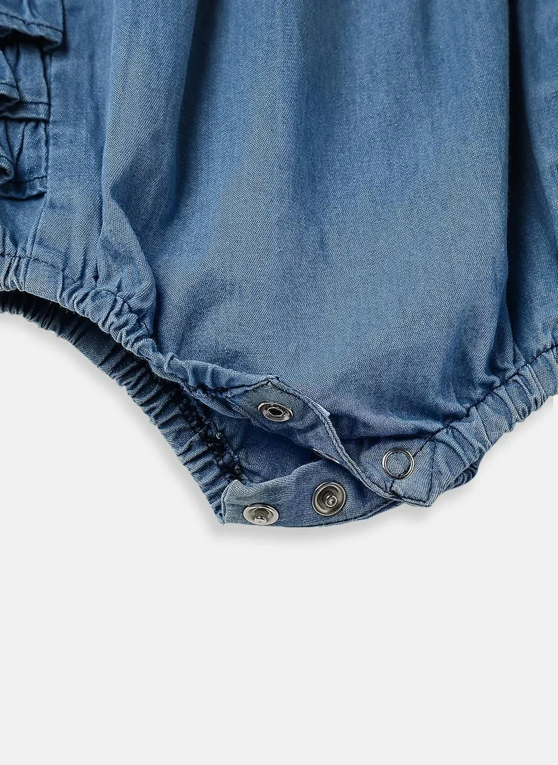 Nautinati Nautinati Girls Floral Embroidered Denim Sleeveless Romper-Style Dress