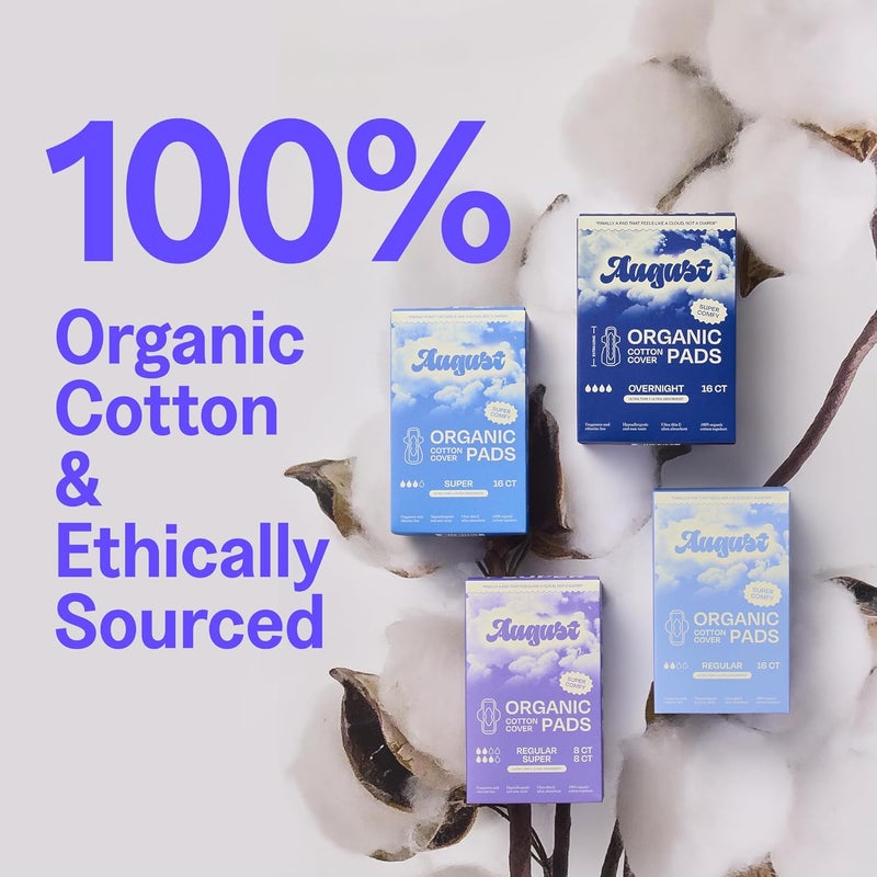 August Regular Cotton Menstrual Pads 36Pack Ultra Thin Pads with Wings Hypoallergenic Sanitary Napkins with Organic Cotton Topsheet Compostable Wrappers Toxin Free Fragrance Free - Image 3