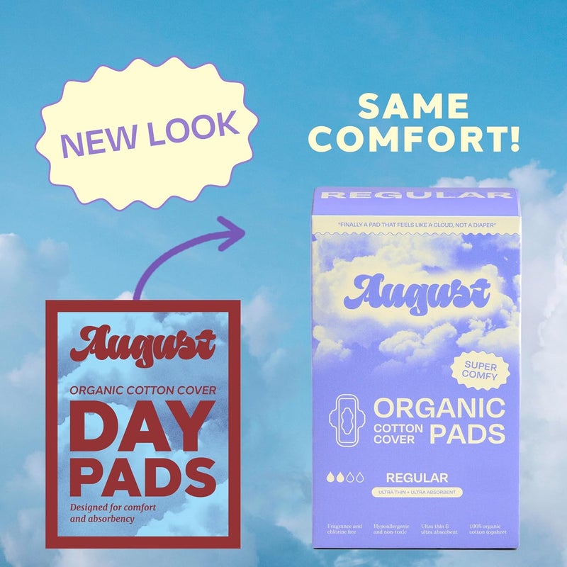 August Regular Cotton Menstrual Pads 36Pack Ultra Thin Pads with Wings Hypoallergenic Sanitary Napkins with Organic Cotton Topsheet Compostable Wrappers Toxin Free Fragrance Free - Image 2