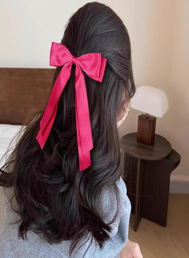 ميروكش قطعتان من مشابك الشعر المصنوعة من الساتان الحريري للنساء والفتيات، لون وردي فاقع، شريط بوليستر ساتان سادة، حامل ذيل حصان، إكسسوارات تزيين، مشابك شعر للأطفال الصغار والمراهقين، 5.5 بوصة - Image 4